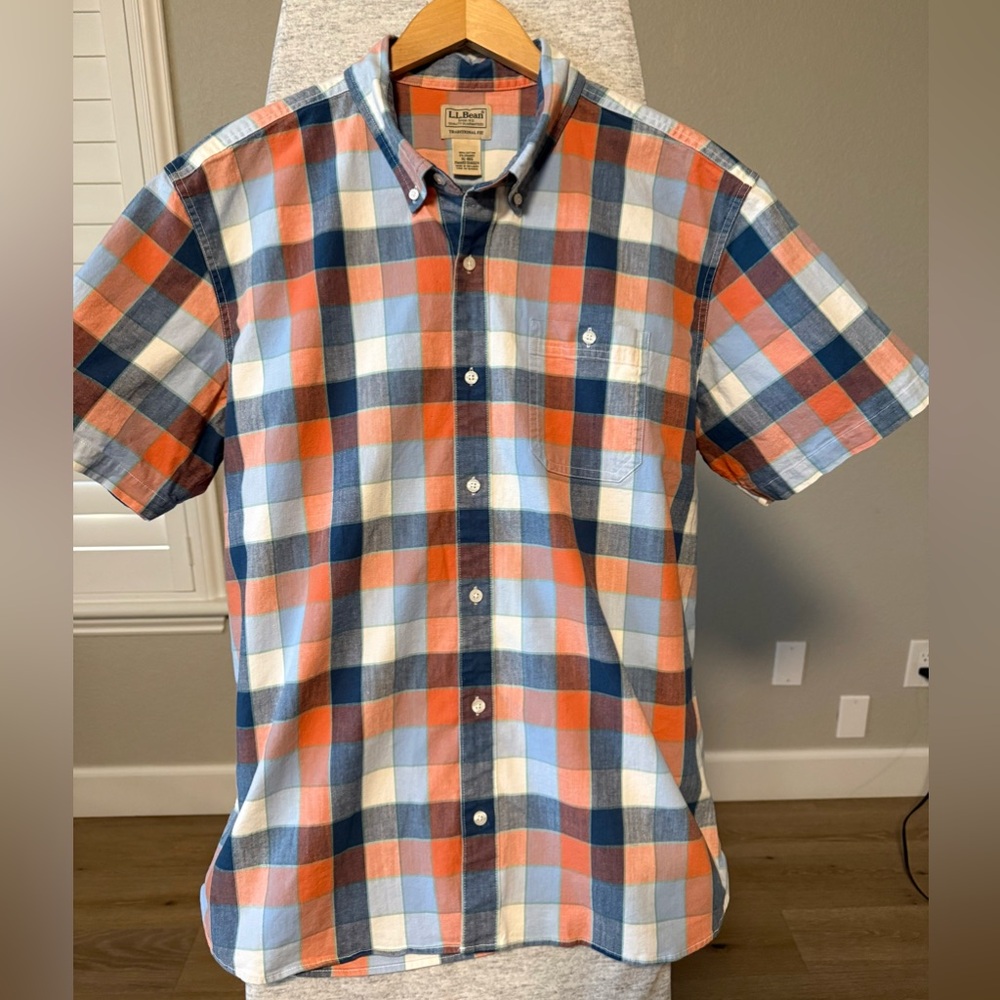 L.L. Bean Plaid Button Down Shirt XL Traditional Fit Cotton Stretch EUC